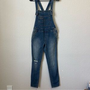 Free People Classic Blue Denim Skinny Distressed Overall/Bib Jeans